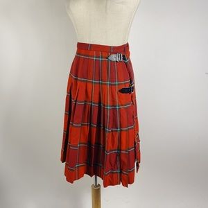 VINTAGE The Scotch House Wool Orange Red Pleated Midi Skirt XS
